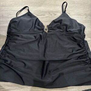 Time and Tru Women's Solid U Ring Tankini Top Size XL (16-18) BLACK